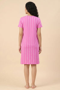 Zivame Thin Stripes Knit Cotton Knee Length Nightdress - Spring Crocus — thumbnail 3